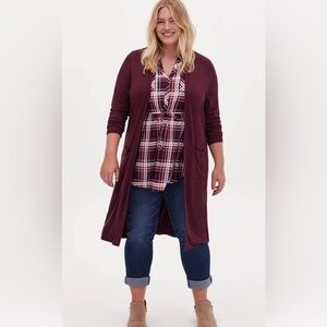Torrid super soft slub Deep Burgundy duster Cardigan Sweater. Size 1 (14-16)